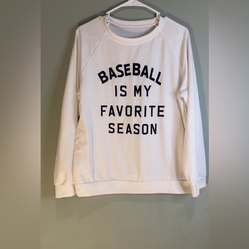 White sweatshirt‎ with black writing. Baseball mom life. - Picture 4 of 6